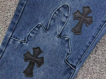 Chrome Hearts Cross Patch Jeans Blue