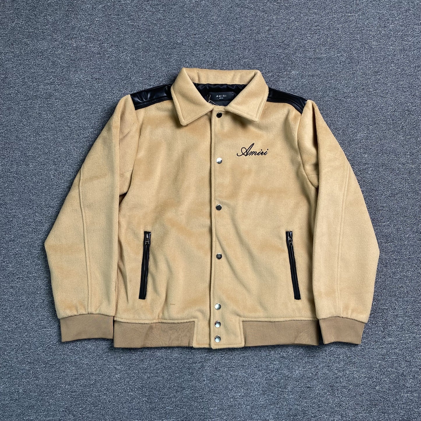 AMIRI VARSITY BOMBER JACKET BEIGE