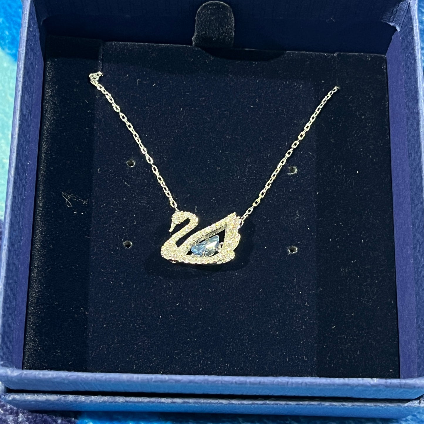Collar Swarovski Swan Plateado Azul
