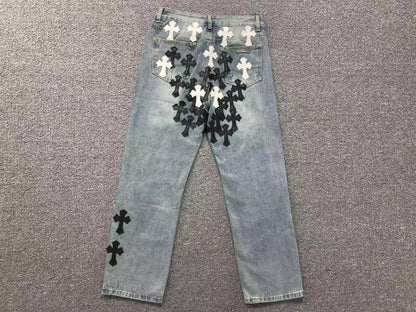 Chrome Hearts Cross Patch Jeans Blue Washed