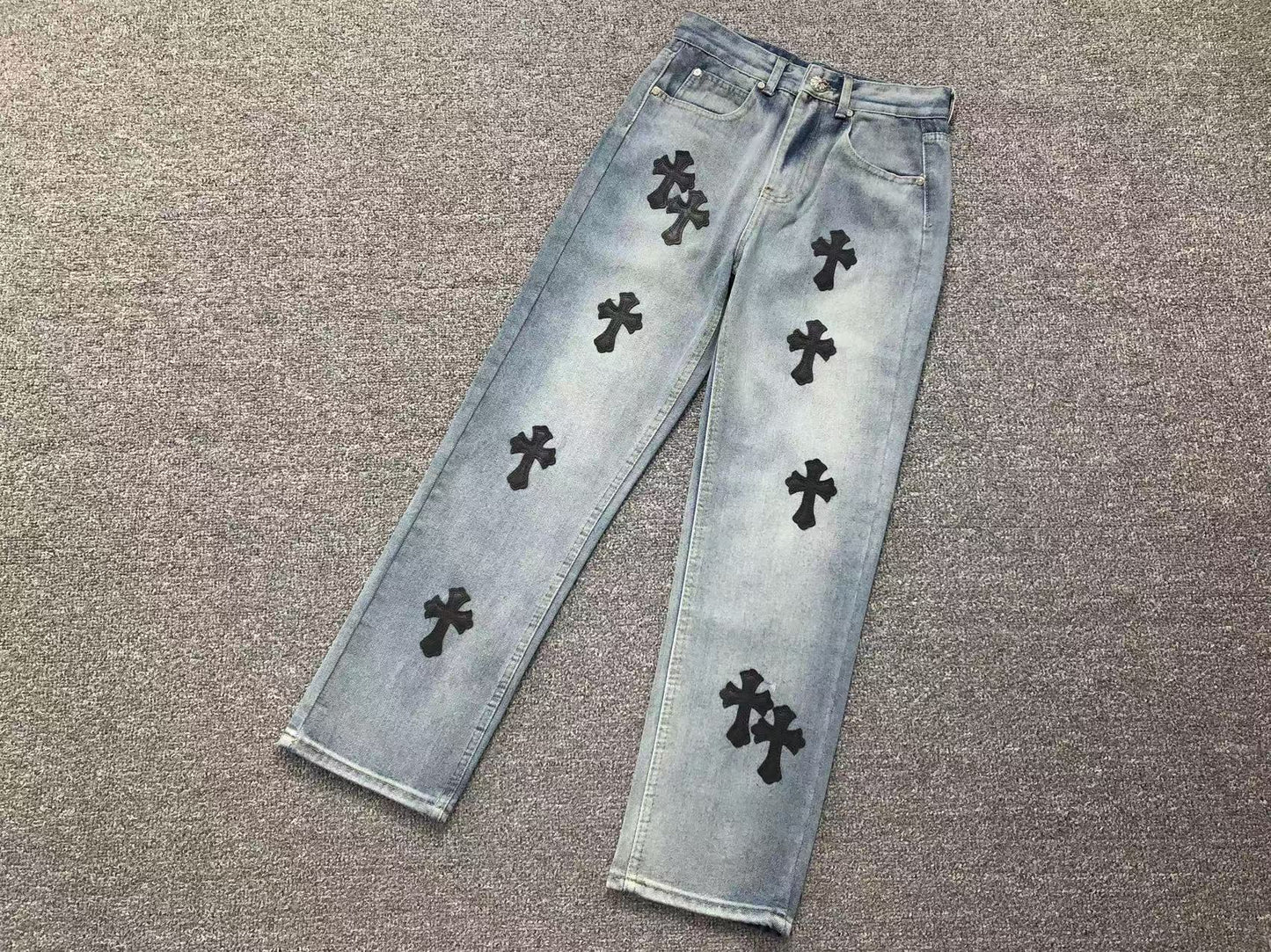 Chrome Hearts Cross Patch Jeans Blue Washed