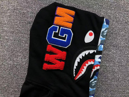 BAPE ABC SHARK FULL ZIP DOUBLE HOODIE BLACK BLUE