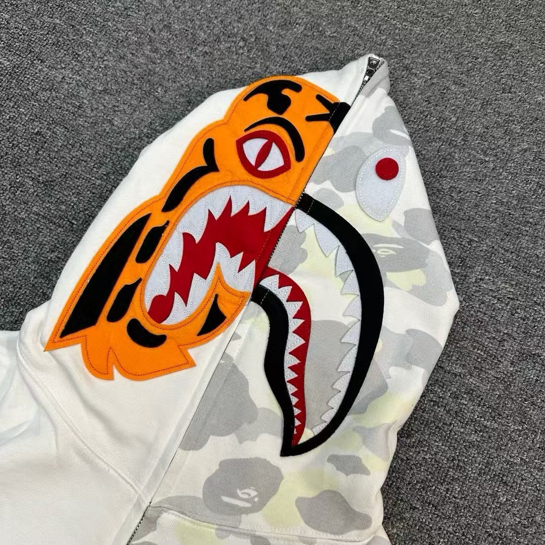 BAPE City Camo Tiger Shark Full Zip Hoodie White