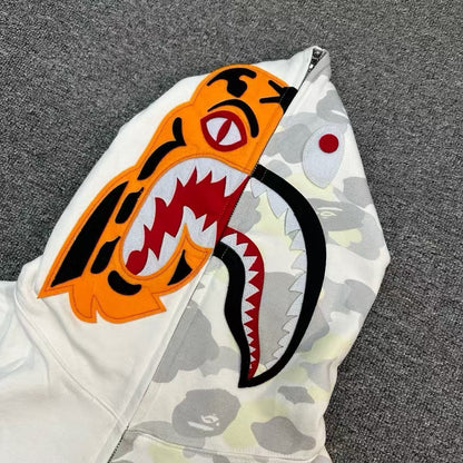 BAPE City Camo Tiger Shark Full Zip Hoodie White