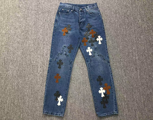 Chrome Hearts Cross Patch Jeans Blue