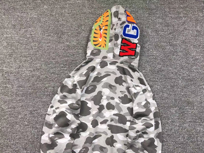 BAPE COLOR CAMO SHARK WIDE FULL ZIP DOUBLE HOODIE GRAY