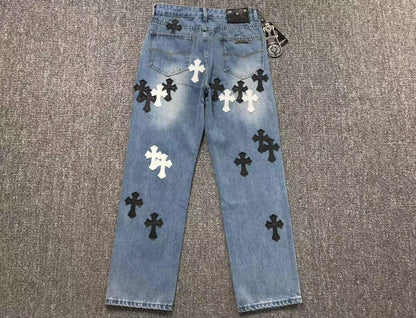 Chrome Hearts Cross Patch Jeans Blue Washed