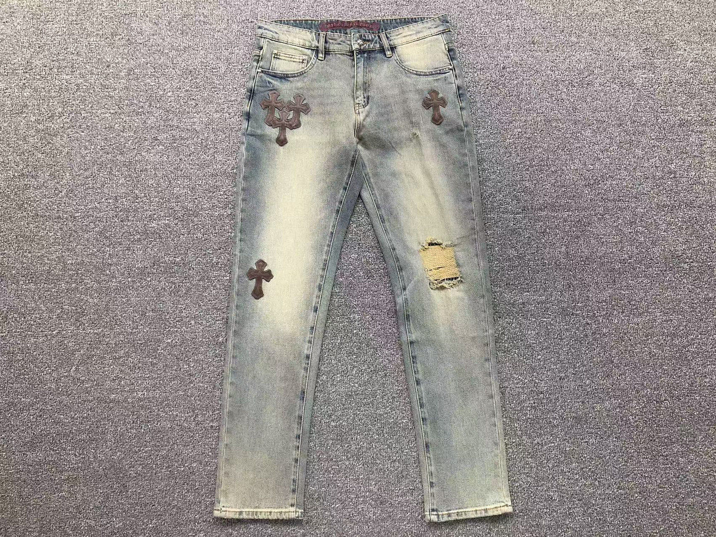 Chrome Hearts Cross Patch Jeans Blue Washed