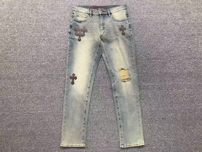 Chrome Hearts Cross Patch Jeans Blue Washed