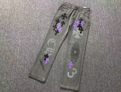 Chrome Hearts Cross Patch Jeans Grey