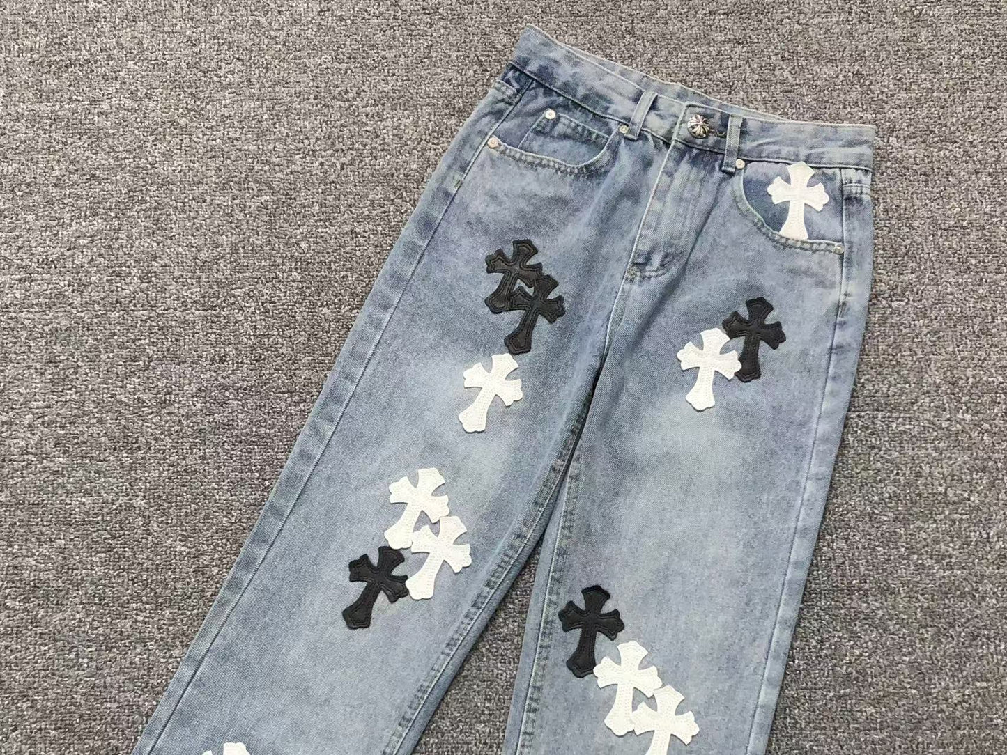 Chrome Hearts Cross Patch Jeans Blue