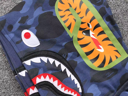 BAPE COLOR CAMO SHARK WIDE FULL ZIP DOUBLE HOODIE BLUE