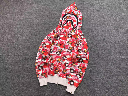 BAPE ABC CAMO HELLO KITTY SHARK FULL ZIP HOODIE PINK