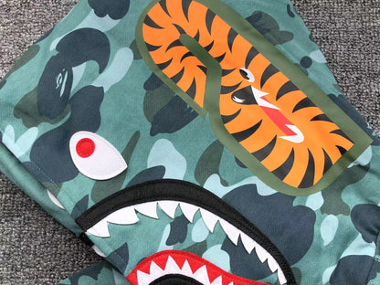 BAPE COLOR CAMO SHARK WIDE FULL ZIP DOUBLE HOODIE GREEN