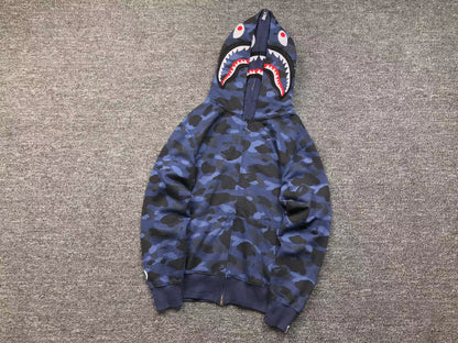 BAPE COLOR CAMO SHARK WIDE FULL ZIP DOUBLE HOODIE BLUE