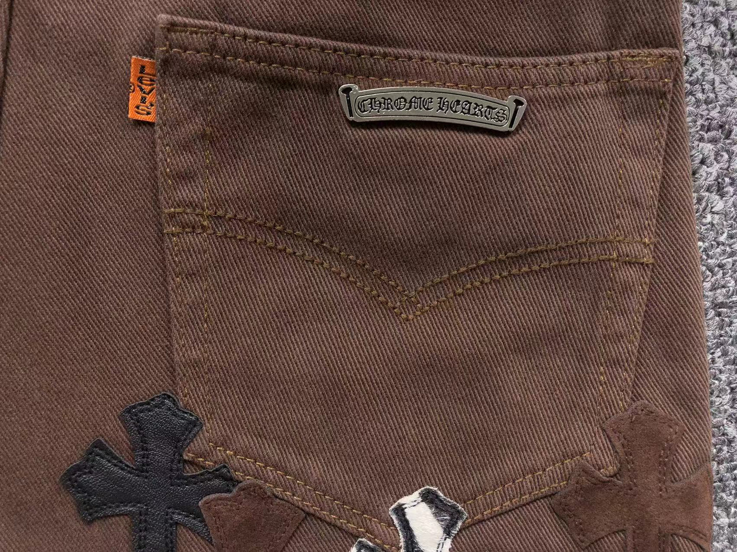 Chrome Hearts Zebra Cross Patch Jeans Brown