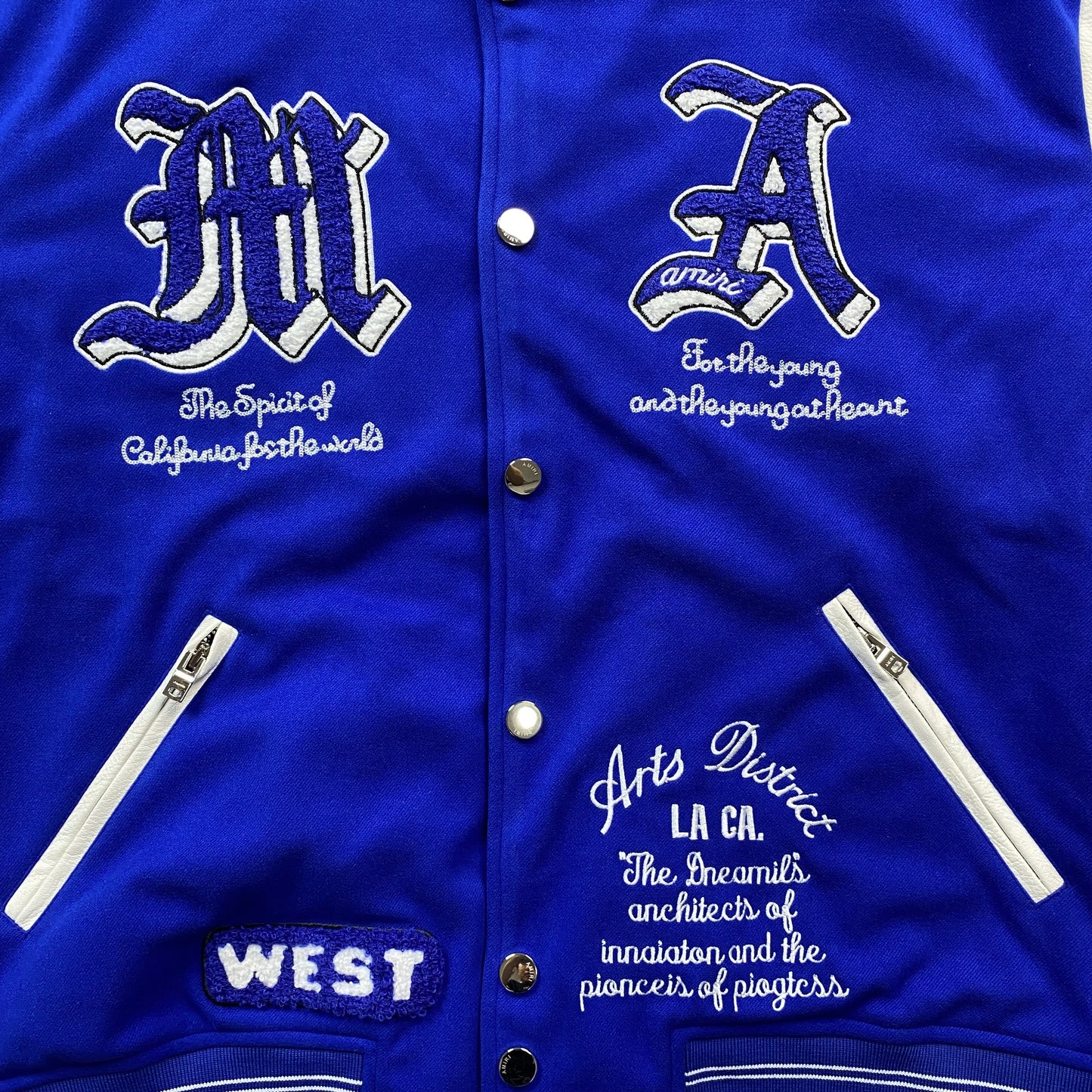 AMIRI DREAM TEAM VARSITY BOMBER JACKET BLUE