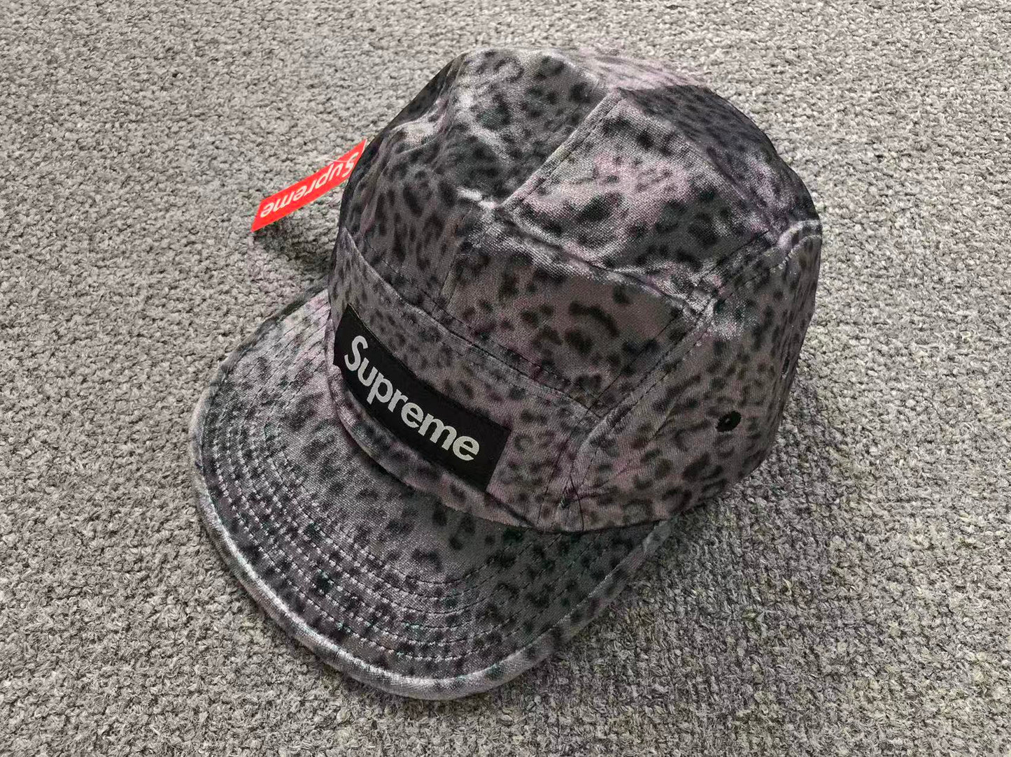Supreme Leopard Velvet Camp Cap Black