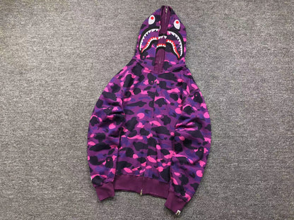 BAPE COLOR CAMO SHARK WIDE FULL ZIP DOUBLE HOODIE PURPLE