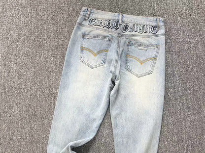 Chrome Hearts Cross Patch Jeans Blue Washed