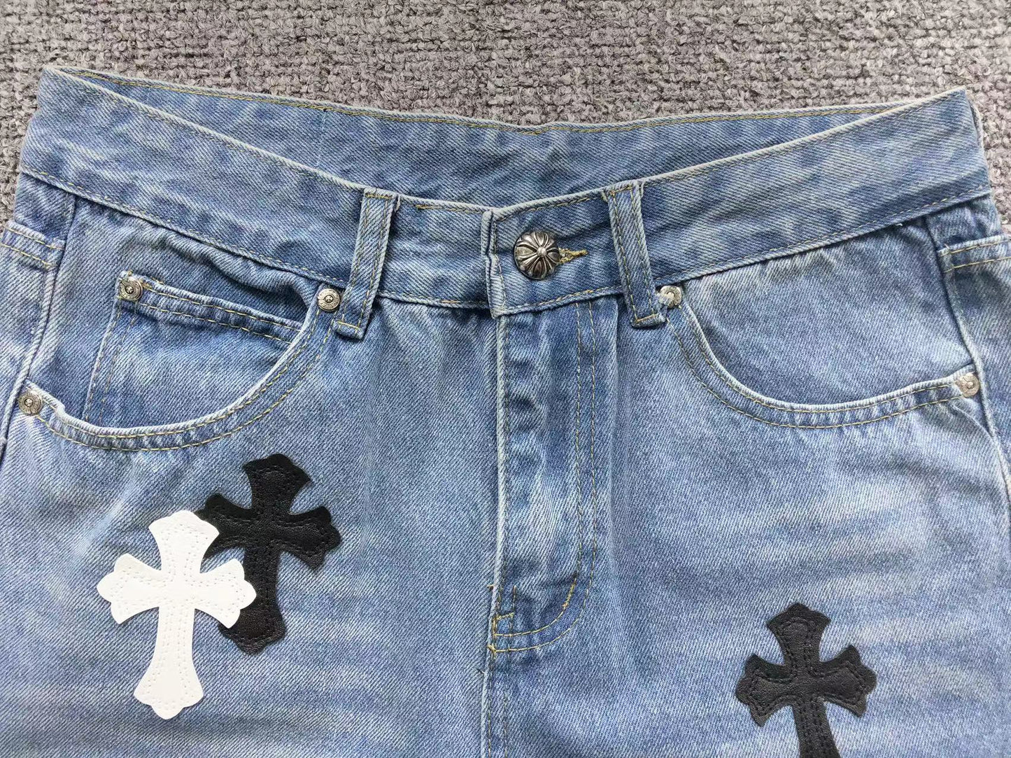 Chrome Hearts Cross Patch Jeans Blue Washed