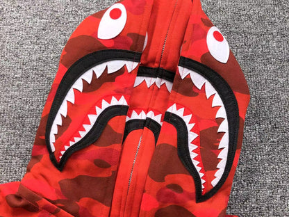 BAPE COLOR CAMO SHARK WIDE FULL ZIP DOUBLE HOODIE RED