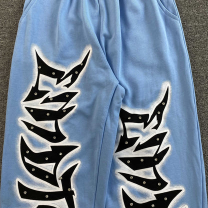 Mixed Emotion Graffiti Sweatpants Skyblue