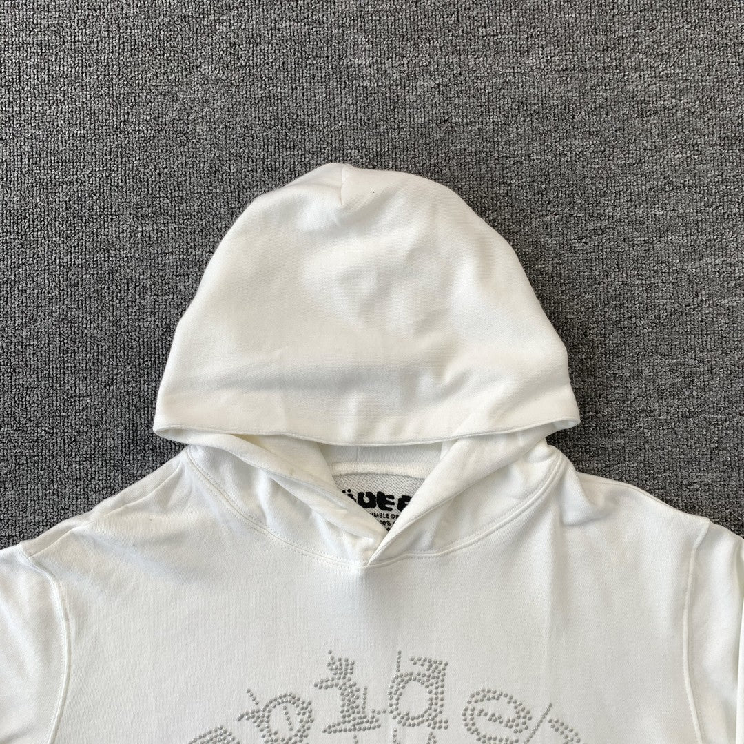 SP5DER OG RHINESTONE LOGO HOODIE WHITE