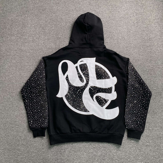 Mixed Emotion Fallen Angels Rhinestone Hoodie Black