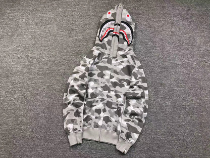 BAPE COLOR CAMO SHARK WIDE FULL ZIP DOUBLE HOODIE GRAY