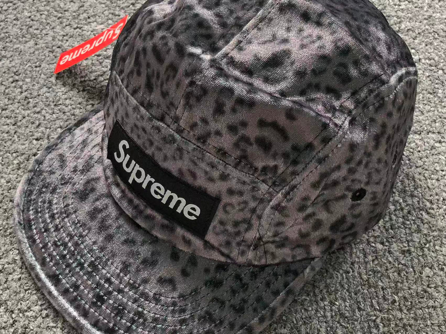 Supreme Leopard Velvet Camp Cap Black