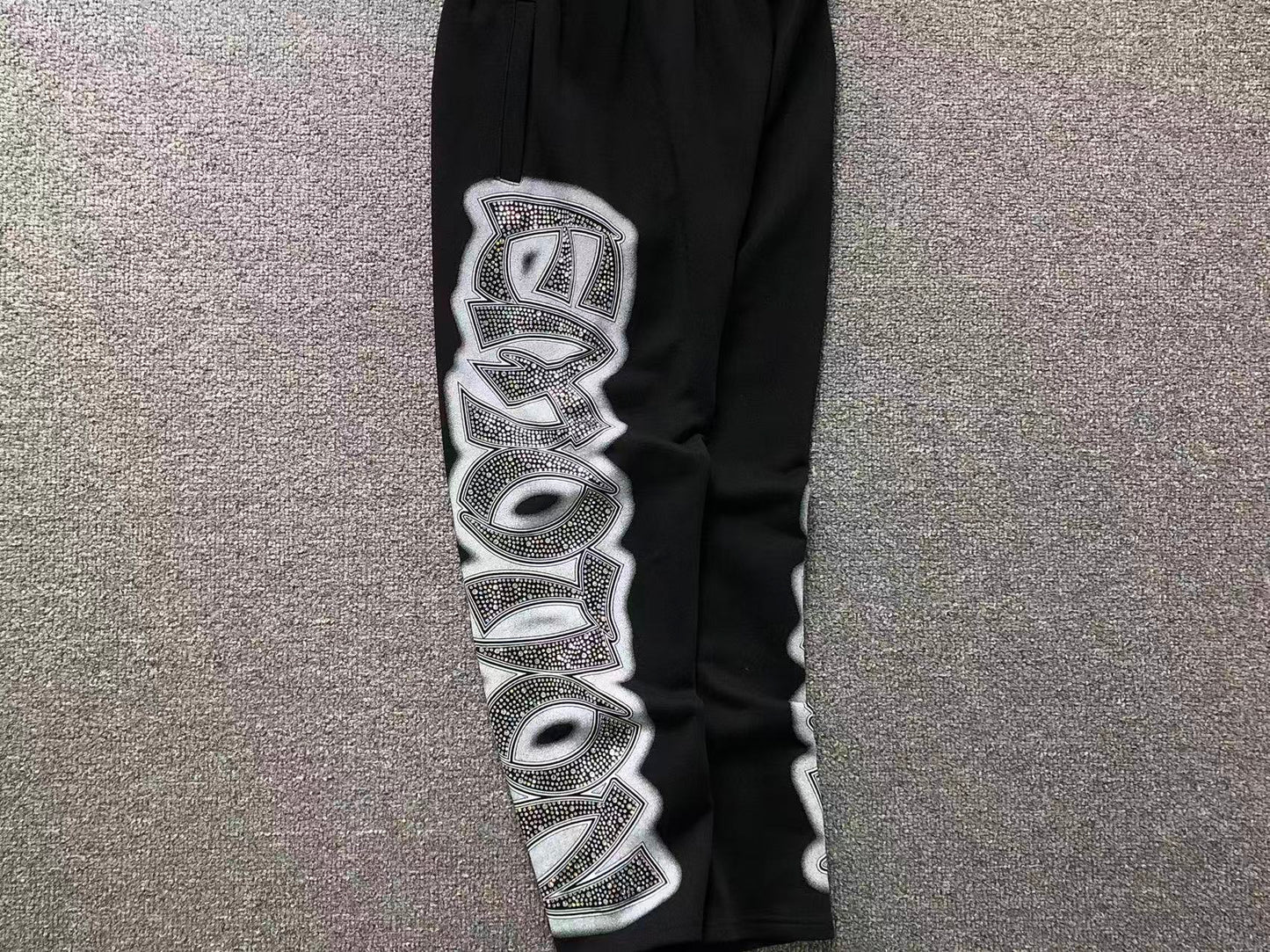 Mixed Emotion Midnight Rhinestone Sweatpants Black