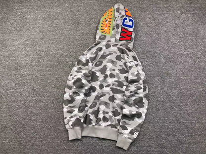 BAPE COLOR CAMO SHARK WIDE FULL ZIP DOUBLE HOODIE GRAY