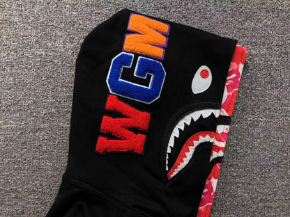 BAPE ABC SHARK FULL ZIP DOUBLE HOODIE BLACK PINK