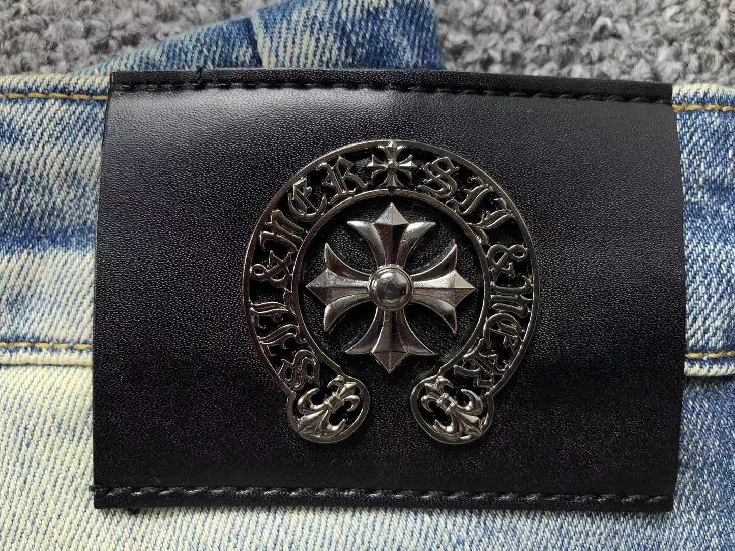 Chrome Hearts Cross Patch Jeans Blue Washed