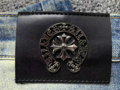 Chrome Hearts Cross Patch Jeans Blue Washed