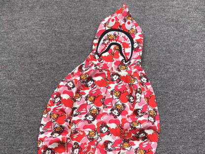 BAPE ABC CAMO HELLO KITTY SHARK FULL ZIP HOODIE PINK