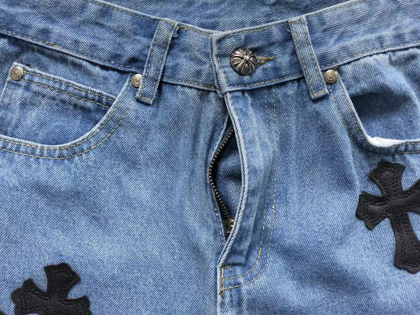 Chrome Hearts Cross Patch Jeans Blue