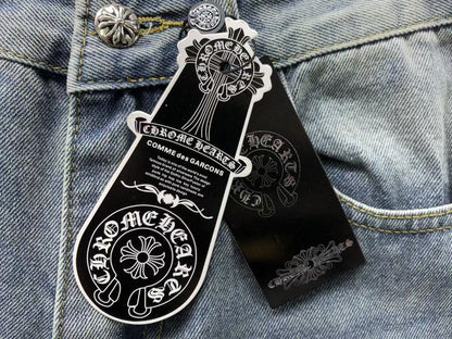 Chrome Hearts Cross Patch Jeans Blue Washed