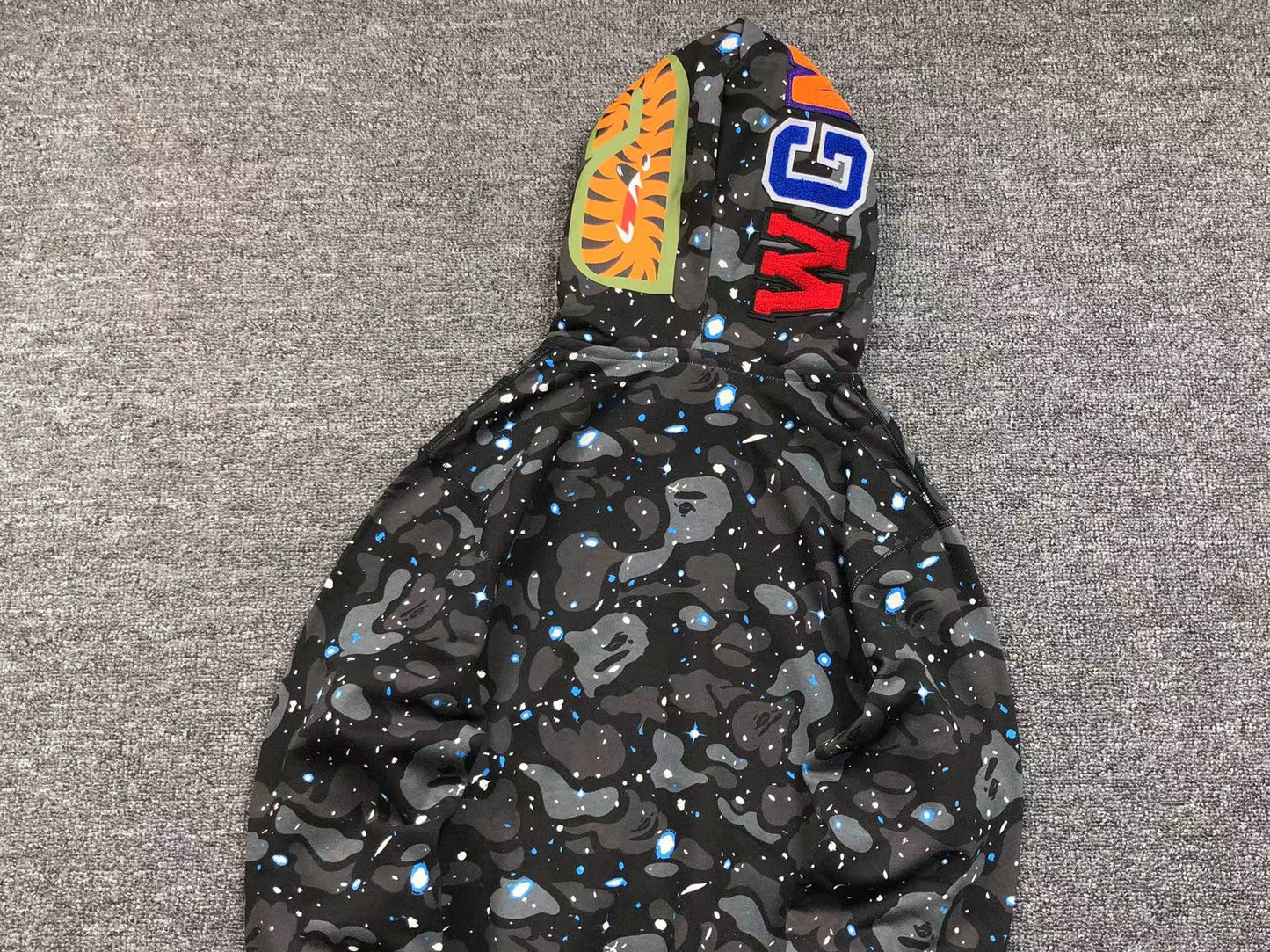 BAPE SPACE CAMO SHARK FULL ZIP DOUBLE HOODIE BLACK