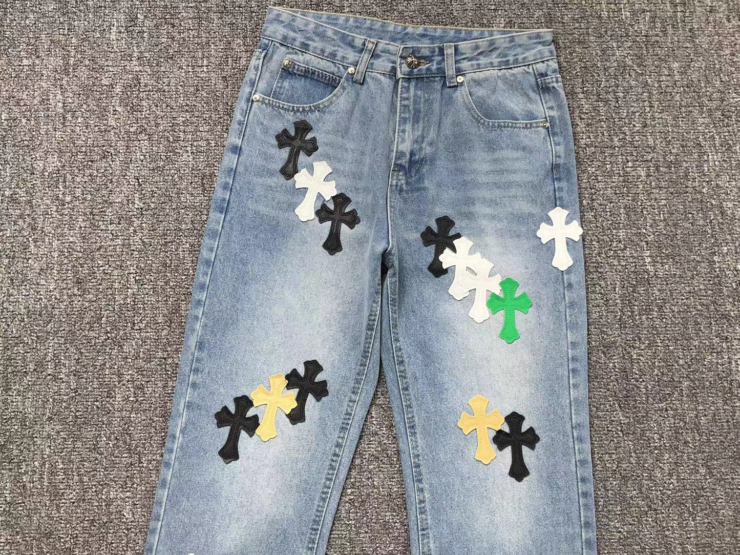 Chrome Hearts Cross Patch Jeans Blue Washed