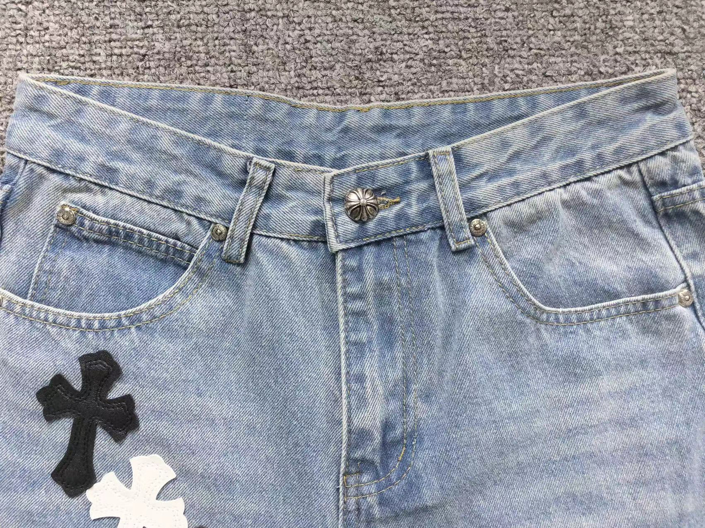 Chrome Hearts Cross Patch Jeans Blue Washed