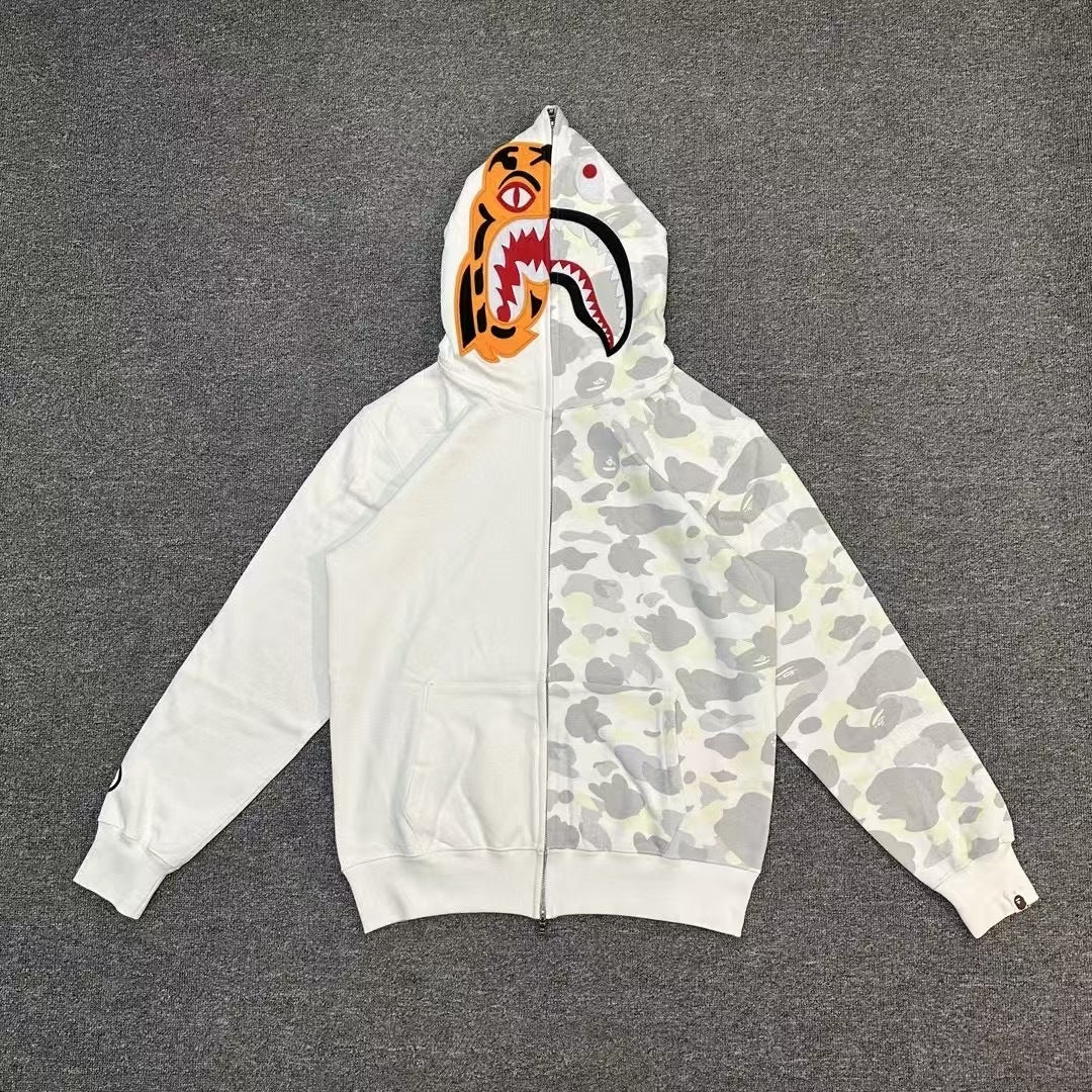 BAPE City Camo Tiger Shark Full Zip Hoodie White
