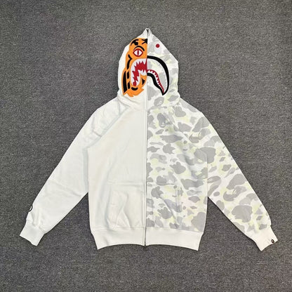 BAPE City Camo Tiger Shark Full Zip Hoodie White