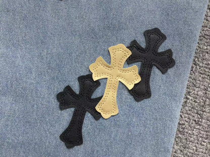 Chrome Hearts Cross Patch Jeans Blue Washed