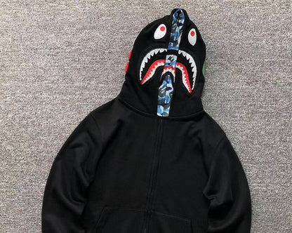 BAPE ABC SHARK FULL ZIP DOUBLE HOODIE BLACK BLUE