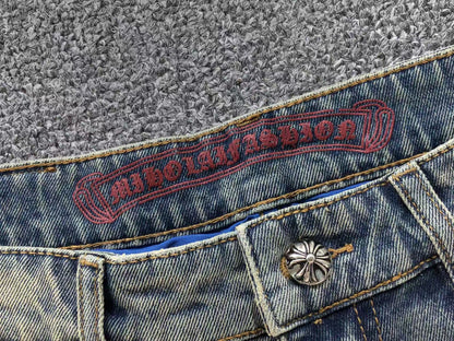 Chrome Hearts Cross Patch Jeans Blue Washed