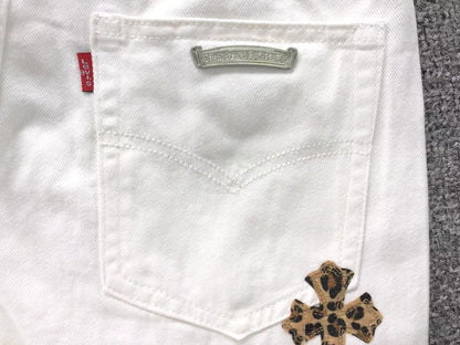 Chrome Hearts Leopard Cross Patch Jeans White