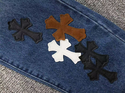 Chrome Hearts Cross Patch Jeans Blue