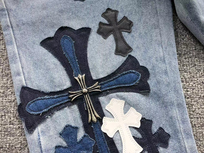 Chrome Hearts Cross Patch Jeans Blue